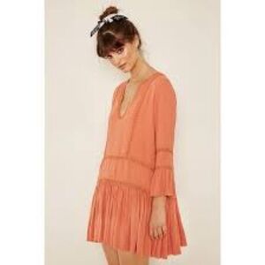 Orange Ruffled 3/4 Sleeve Tunic